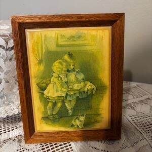 Vintage 70's First Lesson by Helen Jackson Framed Art Tile Glazed Nostalgic Wall